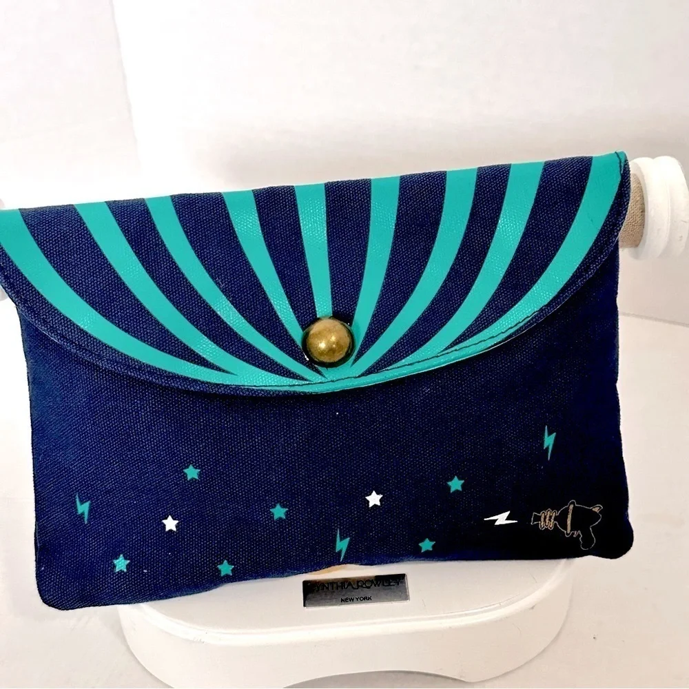 Blue Benefit San Francisco Cosmetic Clutch Makeup Bag with Snap Front